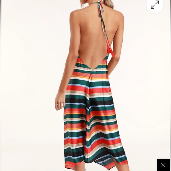 Lulus Malia Emerald Green Multi Striped Midi Dress - Size XS - Picture 5 of 8